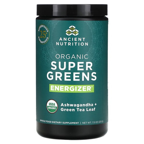 <img alt="Ancient Nutrition, Organic Super Greens, Energizer, 7.5 oz (213 g)" title="Ancient Nutrition, Organic Super Greens, Energizer, 7.5 oz (213 g),816421020585"