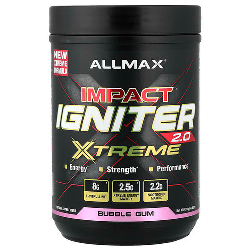 <img alt="ALLMAX, Impact Igniter Xtreme 2.0, Bubble Gum, 14.82 oz (420 g)" title="ALLMAX, Impact Igniter Xtreme 2.0, Bubble Gum, 14.82 oz (420 g),665553230290"
