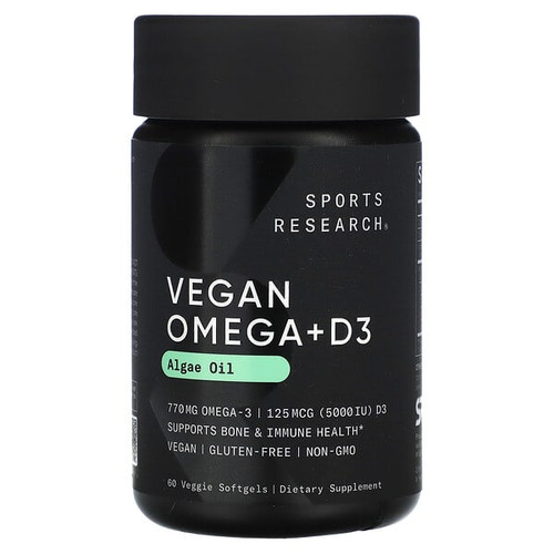 <img alt="Sports Research, Vegan Omega + D3, 60 Veggie Softgels" title="Sports Research, Vegan Omega + D3, 60 Veggie Softgels,023249091585"