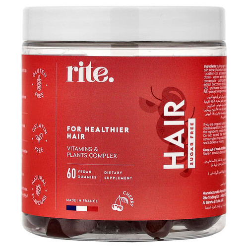 <img alt="rite., Hair Gummies, Cherry, 60 Vegan Gummies" title="rite., Hair Gummies, Cherry, 60 Vegan Gummies,6291109302223"