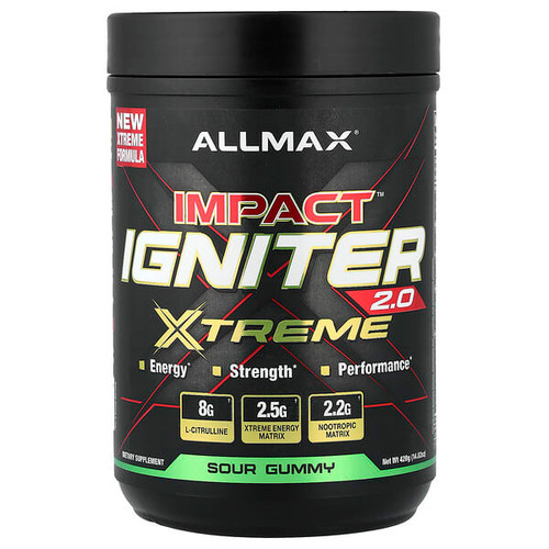 <img alt="ALLMAX, Impact Igniter Xtreme 2.0, Sour Gummy, 14.82 oz (420 g)" title="ALLMAX, Impact Igniter Xtreme 2.0, Sour Gummy, 14.82 oz (420 g),665553230283"