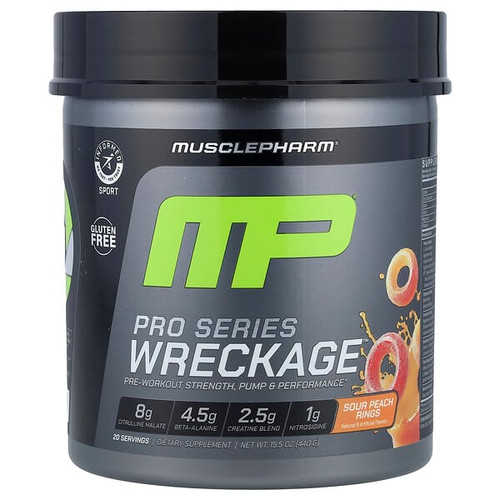 <img alt="MusclePharm, Pro Series Wreckage, Pre-Workout, Sour Peach Rings, 15.5 oz (440 g)" title="MusclePharm, Pro Series Wreckage, Pre-Workout, Sour Peach Rings, 15.5 oz (440 g),810002502873"