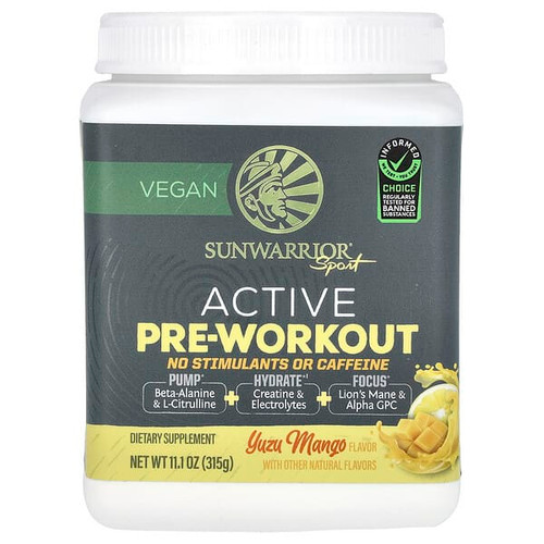 <img alt="Sunwarrior, Sport, Active Pre-Workout, No Stimulants or Caffeine, Yuzu Mango, 11.1 oz (315 g)" title="Sunwarrior, Sport, Active Pre-Workout, No Stimulants or Caffeine, Yuzu Mango, 11.1 oz (315 g),810100921187"