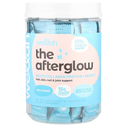 <img alt="Wellah, The Afterglow, Multi Collagen Protein + Beauty, Unflavored, 20 Stick Packs, 0.6 oz (16.2 g) Each" title="Wellah, The Afterglow, Multi Collagen Protein + Beauty, Unflavored, 20 Stick Packs, 0.6 oz (16.2 g) Each,850057089479"