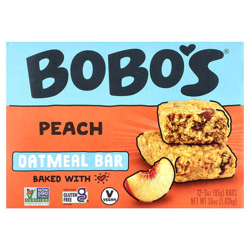 <img alt="Bobos Oat Bars, Peach Oatmeal Bars, 12 Bars, 3 oz (85 g) Each" title="Bobos Oat Bars, Peach Oatmeal Bars, 12 Bars, 3 oz (85 g) Each,829262000241"