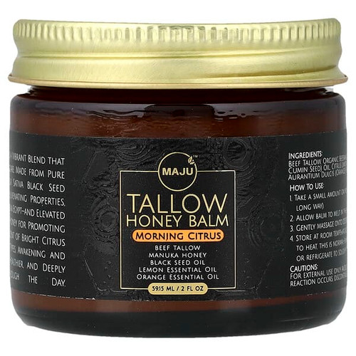 <img alt="Maju Superfoods, Tallow Honey Balm, Morning Citrus,  2 fl oz (59.15 ml)" title="Maju Superfoods, Tallow Honey Balm, Morning Citrus,  2 fl oz (59.15 ml),851870008432"