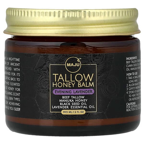 <img alt="Maju Superfoods, Tallow Honey Balm, Evening Lavender, 2 fl oz (59.15 ml)" title="Maju Superfoods, Tallow Honey Balm, Evening Lavender, 2 fl oz (59.15 ml),851870008425"