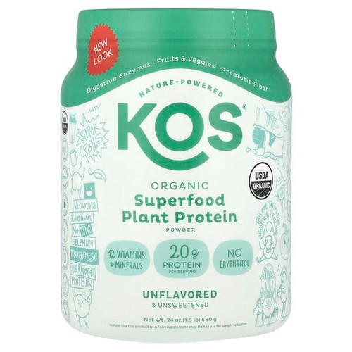 <img alt="KOS, Organic Superfood Plant Protein Powder, Unflavored & Unsweetened, 1.5 lb (680 g)" title="KOS, Organic Superfood Plant Protein Powder, Unflavored & Unsweetened, 1.5 lb (680 g),850015510205"