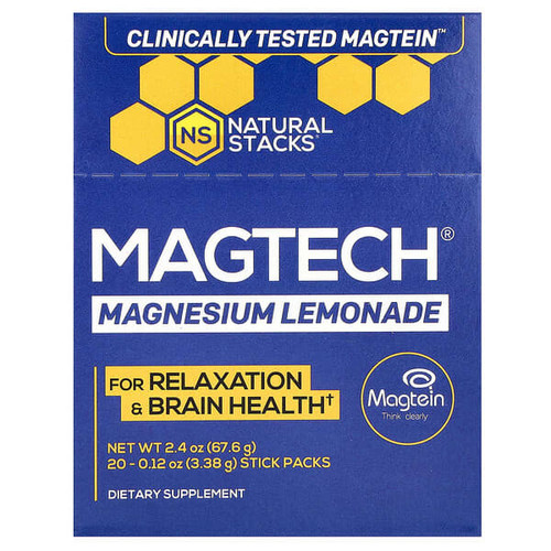 <img alt="Natural Stacks, MagTech Magnesium, Lemonade, 20 Stick Packs, 0.12 oz (3.38 g) Each" title="Natural Stacks, MagTech Magnesium, Lemonade, 20 Stick Packs, 0.12 oz (3.38 g) Each,652508121413"