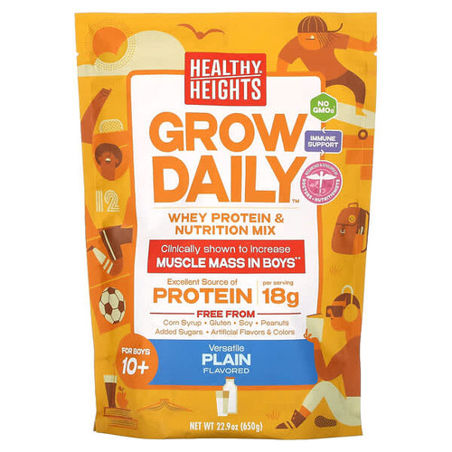 <img alt="Healthy Heights, Grow Daily, Whey Protein & Nutrition Mix, For Boys 10+, Plain, 22.9 oz (650 g)" title="Healthy Heights, Grow Daily, Whey Protein & Nutrition Mix, For Boys 10+, Plain, 22.9 oz (650 g),854180008185"