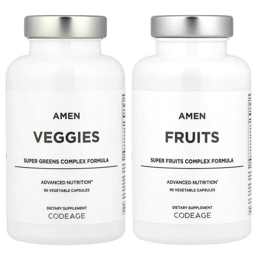 <img alt="Codeage, Amen, Fruits & Veggies, 2 Bottles, 90 Vegetable Capsules Each" title="Codeage, Amen, Fruits & Veggies, 2 Bottles, 90 Vegetable Capsules Each,850043333395"