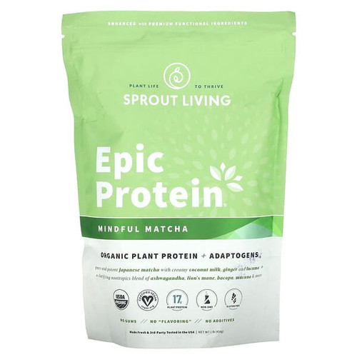 <img alt="Sprout Living, Epic Protein, Mindful Matcha, 1 lb (456 g)" title="Sprout Living, Epic Protein, Mindful Matcha, 1 lb (456 g),852457007985"