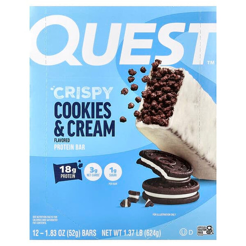<img alt="Quest Nutrition, Protein Bar, Crispy Cookies & Cream, 12 Bars, 1.83 oz (52 g) Each" title="Quest Nutrition, Protein Bar, Crispy Cookies & Cream, 12 Bars, 1.83 oz (52 g) Each,888849011599"