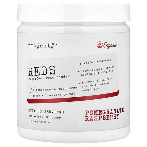 <img alt="Project 1 Nutrition, Reds, Superfood Reds Powder, Pomegranate Raspberry, 201 g" title="Project 1 Nutrition, Reds, Superfood Reds Powder, Pomegranate Raspberry, 201 g,660251537290"