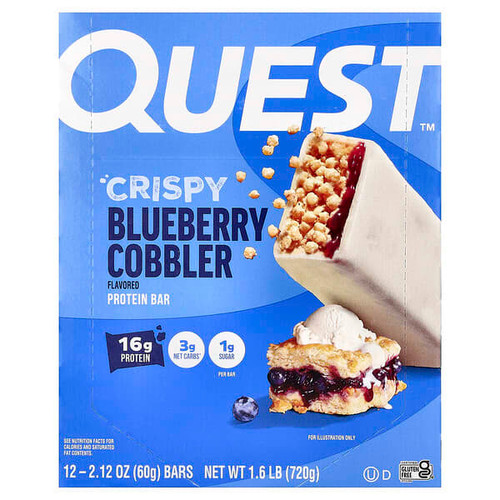 <img alt="Quest Nutrition, Protein Bar, Crispy Blueberry Cobbler, 12 Bars, 2.12 oz (60 g) Each" title="Quest Nutrition, Protein Bar, Crispy Blueberry Cobbler, 12 Bars, 2.12 oz (60 g) Each,888849011780"