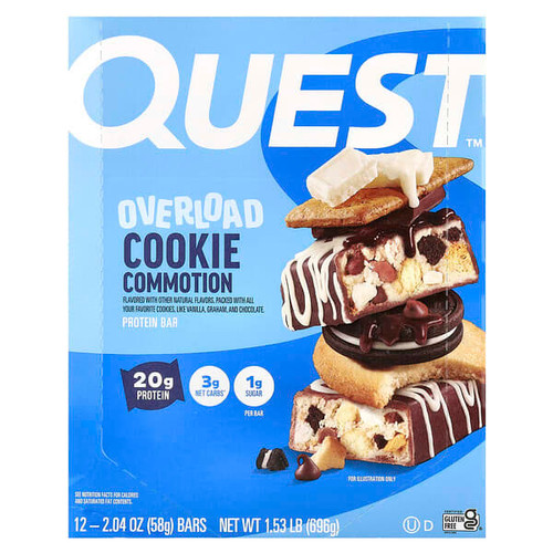 <img alt="Quest Nutrition, Overload Protein Bar, Cookie Commotion, 12 Bars, 2.04 oz (58 g) Each" title="Quest Nutrition, Overload Protein Bar, Cookie Commotion, 12 Bars, 2.04 oz (58 g) Each,888849015856"
