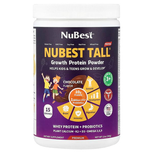 <img alt="NuBest, NuBest Tall, Growth Protein Powder, For Kids & Teens 3+, Chocolate, 12 oz (340 g)" title="NuBest, NuBest Tall, Growth Protein Powder, For Kids & Teens 3+, Chocolate, 12 oz (340 g),850011016886"