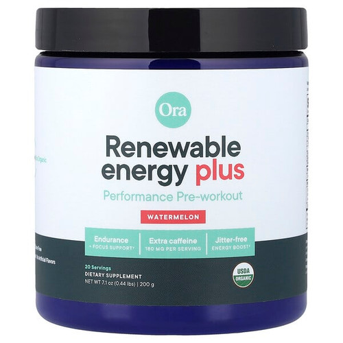 <img alt="Ora, Renewable Energy Plus, Performance Pre-Workout, Watermelon, 7.1 oz (200 g)" title="Ora, Renewable Energy Plus, Performance Pre-Workout, Watermelon, 7.1 oz (200 g),850028725474"