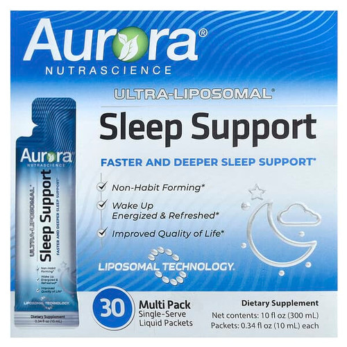 <img alt="Aurora Nutrascience, Ultra-Liposomal, Sleep Support, 30 Packets, 0.34 fl oz (10 ml) Each" title="Aurora Nutrascience, Ultra-Liposomal, Sleep Support, 30 Packets, 0.34 fl oz (10 ml) Each,628504648520"
