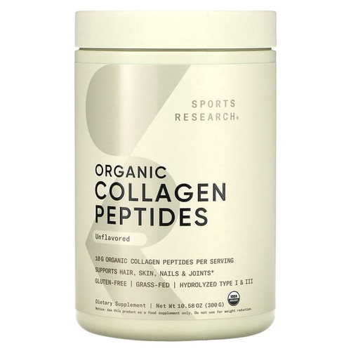 <img alt="Sports Research, Organic Collagen Peptides, Unflavored, 10.58 oz (300 g)" title="Sports Research, Organic Collagen Peptides, Unflavored, 10.58 oz (300 g),023249091776"