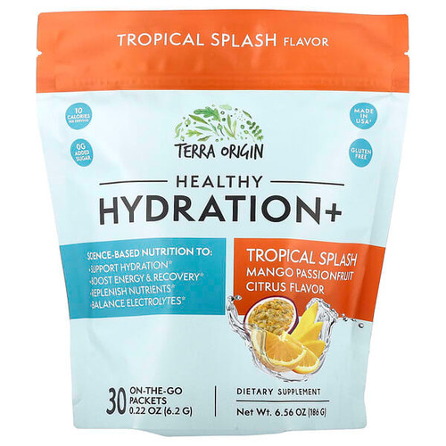 <img alt="Terra Origin, Healthy Hydration+, Tropical Splash, 30 On-The-Go Packets, 0.22 oz (6.2 g) Each" title="Terra Origin, Healthy Hydration+, Tropical Splash, 30 On-The-Go Packets, 0.22 oz (6.2 g) Each,860013225346"