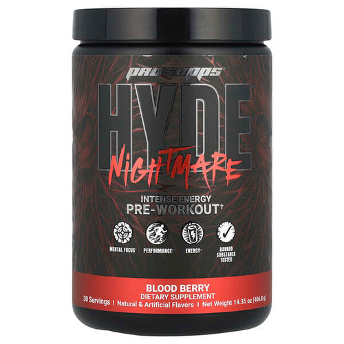 <img alt="ProSupps, HYDE Nightmare, Intense Energy Pre-Workout, Blood Berry, 14.35 oz (406.8 g)" title="ProSupps, HYDE Nightmare, Intense Energy Pre-Workout, Blood Berry, 14.35 oz (406.8 g),810034816344"