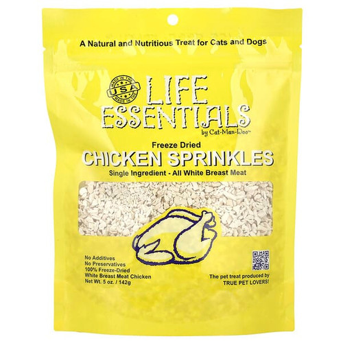 <img alt="Cat-Man-Doo, Life Essentials, Freeze Dried Chicken Sprinkles, For Cats and Dogs, 5 oz (142 g)" title="Cat-Man-Doo, Life Essentials, Freeze Dried Chicken Sprinkles, For Cats and Dogs, 5 oz (142 g),098308225812"
