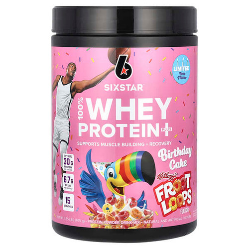 <img alt="SIXSTAR, 100% Whey Protein Plus, Birthday Cake Kelloggs Froot Loops, 1.55 lbs (705 g)" title="SIXSTAR, 100% Whey Protein Plus, Birthday Cake Kelloggs Froot Loops, 1.55 lbs (705 g),755571952295"