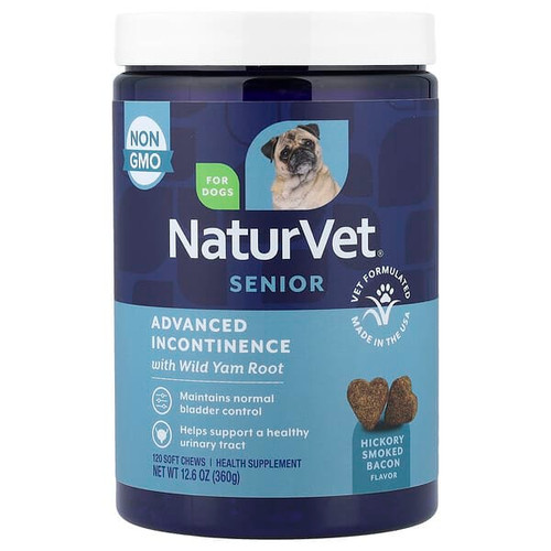 <img alt="NaturVet, Senior Advanced Incontinence with Wild Yam Root, For Dogs, Hickory Smoked Bacon, 120 Soft Chews, 12.6 oz (360 g)" title="NaturVet, Senior Advanced Incontinence with Wild Yam Root, For Dogs, Hickory Smoked Bacon, 120 Soft Chews, 12.6 oz (360 g),856645008686"