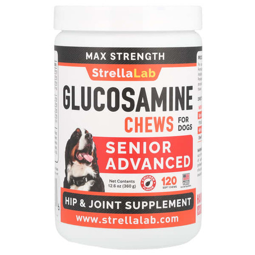 <img alt="StrellaLab, Glucosamine Chews, Max Strength, Senior Advanced, For Dogs, Chicken, 120 Soft Chews, 12.6 oz (360 g)" title="StrellaLab, Glucosamine Chews, Max Strength, Senior Advanced, For Dogs, Chicken, 120 Soft Chews, 12.6 oz (360 g),810068551730"