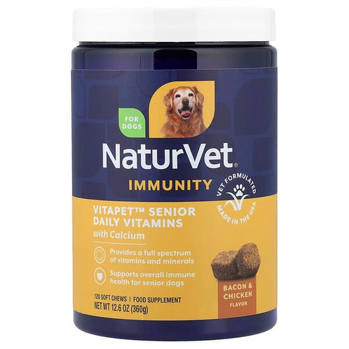<img alt="NaturVet, Immunity, VitaPet,Senior Daily Vitamins with Calcium, For Dogs, Bacon & Chicken, 120 Soft Chews, 12.6 oz (360 g)" title="NaturVet, Immunity, VitaPet,Senior Daily Vitamins with Calcium, For Dogs, Bacon & Chicken, 120 Soft Chews, 12.6 oz (360 g),"