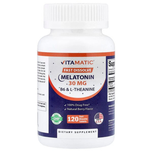 <img alt="Vitamatic, Melatonin, B6 & L-Theanine, Natural Berry, 120 Fast Dissolve Tablets" title="Vitamatic, Melatonin, B6 & L-Theanine, Natural Berry, 120 Fast Dissolve Tablets,"
