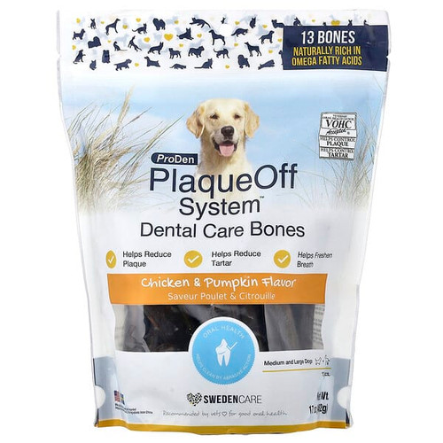 <img alt="ProDen, PlaqueOff System, Dental Care Bones, For Medium and Large Dogs, Chicken & Pumpkin, 13 Bones, 17 oz (482 g)" title="ProDen, PlaqueOff System, Dental Care Bones, For Medium and Large Dogs, Chicken & Pumpkin, 13 Bones, 17 oz (482 g),"