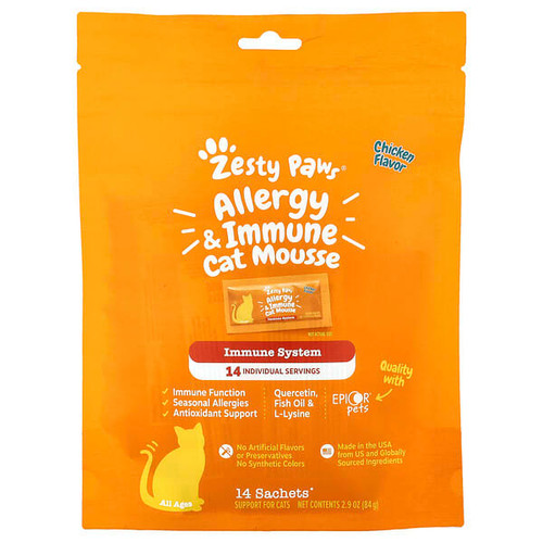 <img alt="Zesty Paws, Allergy & Immune Cat Mousse, For Cats, All Ages, Chicken, 14 Sachets 0.2 oz (6 g) Each" title="Zesty Paws, Allergy & Immune Cat Mousse, For Cats, All Ages, Chicken, 14 Sachets 0.2 oz (6 g) Each,"