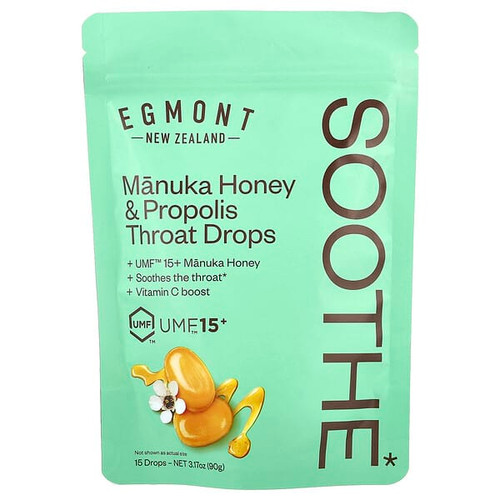 <img alt="Egmont Honey, Manuka Honey & Propolis Throat Drops, UMF,15+, 15 Drops, 3.17 oz (90 g)" title="Egmont Honey, Manuka Honey & Propolis Throat Drops, UMF,15+, 15 Drops, 3.17 oz (90 g),"