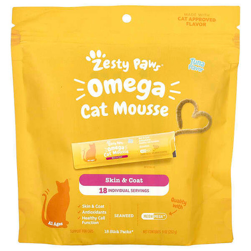 <img alt="Zesty Paws, Omega Cat Mousse, For Cats, Tuna, 18 Stick Packs, 9 oz (252 g)" title="Zesty Paws, Omega Cat Mousse, For Cats, Tuna, 18 Stick Packs, 9 oz (252 g),"