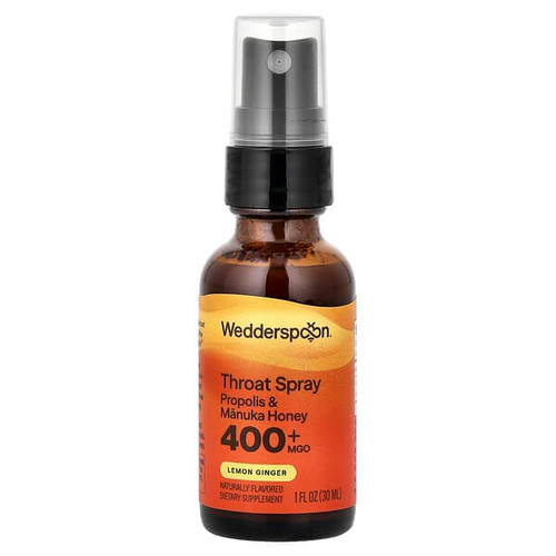 <img alt="Wedderspoon, Manuka Honey & Propolis Throat Spray, Lemon Ginger, MGO 400+, 1 fl oz (30 ml)" title="Wedderspoon, Manuka Honey & Propolis Throat Spray, Lemon Ginger, MGO 400+, 1 fl oz (30 ml),"