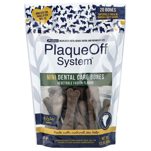 <img alt="ProDen, PlaqueOff System, Mini Dental Care Bones, For Small & Toy Breed Dogs, Vegetable Fusion, 20 Bones, 12 oz (340 g)" title="ProDen, PlaqueOff System, Mini Dental Care Bones, For Small & Toy Breed Dogs, Vegetable Fusion, 20 Bones, 12 oz (340 g),"