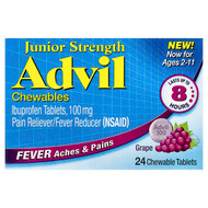<img alt="Advil, Junior Strength, Ibuprofen Tablets, Ages 2-11, Grape, 100 mg, 24 Chewable Tablets" title="Advil, Junior Strength, Ibuprofen Tablets, Ages 2-11, Grape, 100 mg, 24 Chewable Tablets,"