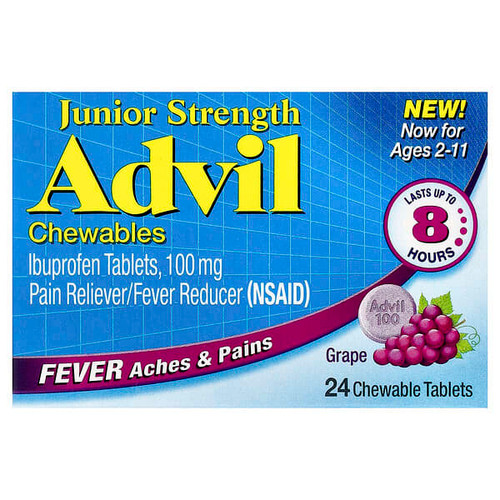 <img alt="Advil, Junior Strength, Ibuprofen Tablets, Ages 2-11, Grape, 100 mg, 24 Chewable Tablets" title="Advil, Junior Strength, Ibuprofen Tablets, Ages 2-11, Grape, 100 mg, 24 Chewable Tablets,"
