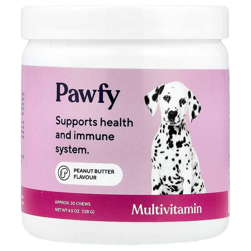 <img alt="Pawfy, Multivitamin, For Dogs, 6 Months+, Peanut Butter, 30 Chews, 4.5 oz (128 g)" title="Pawfy, Multivitamin, For Dogs, 6 Months+, Peanut Butter, 30 Chews, 4.5 oz (128 g),"