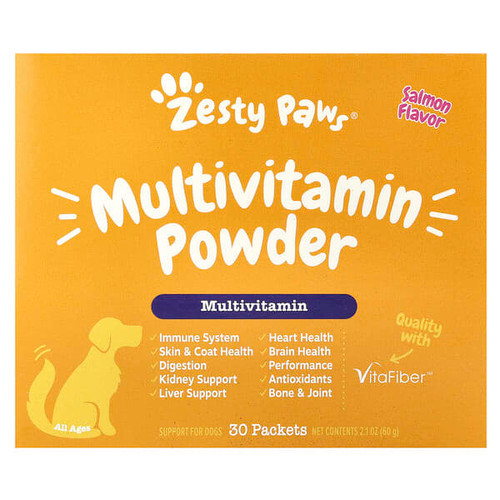 <img alt="Zesty Paws, Multivitamin Powder, For Dogs, All Ages, Salmon, 30 Packets, 2.1 oz (60 g)" title="Zesty Paws, Multivitamin Powder, For Dogs, All Ages, Salmon, 30 Packets, 2.1 oz (60 g),"