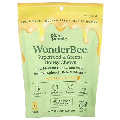 <img alt="Plant People, WonderBee, Superfood & Greens Honey Chews, Mango Lime, 30 Chews" title="Plant People, WonderBee, Superfood & Greens Honey Chews, Mango Lime, 30 Chews,"