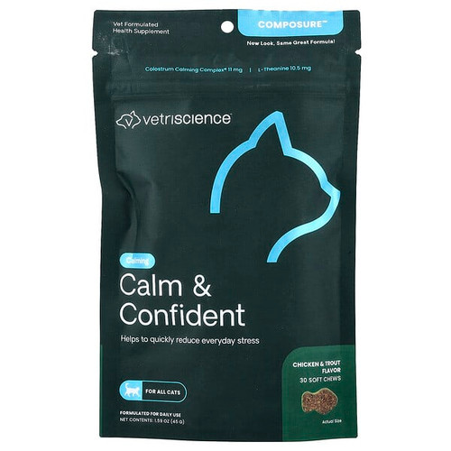 <img alt="VetriScience, Composure, Calm & Confident, For All Cats, Chicken + Trout, 30 Soft Chews, 1.59 oz (45 g)" title="VetriScience, Composure, Calm & Confident, For All Cats, Chicken + Trout, 30 Soft Chews, 1.59 oz (45 g),"