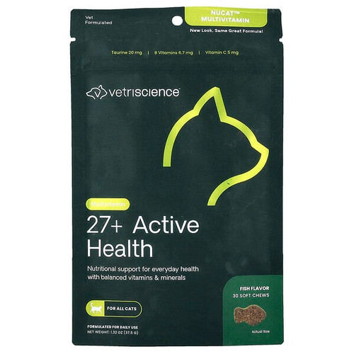 <img alt="VetriScience, NuCat,Multivitamin, For All Cats, Fish, 30 Soft Chews, 1.32 oz (37.5 g)" title="VetriScience, NuCat,Multivitamin, For All Cats, Fish, 30 Soft Chews, 1.32 oz (37.5 g),"