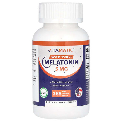 <img alt="Vitamatic, Melatonin, Natural Berry, 5 mg, 365 Fast Dissolve Tablets" title="Vitamatic, Melatonin, Natural Berry, 5 mg, 365 Fast Dissolve Tablets,"