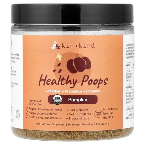 <img alt="Kin+Kind, Healthy Poops with Fiber + Prebiotics + Enzymes, For Dogs & Cats, Pumpkin, 4 oz (113.4 g)" title="Kin+Kind, Healthy Poops with Fiber + Prebiotics + Enzymes, For Dogs & Cats, Pumpkin, 4 oz (113.4 g),"