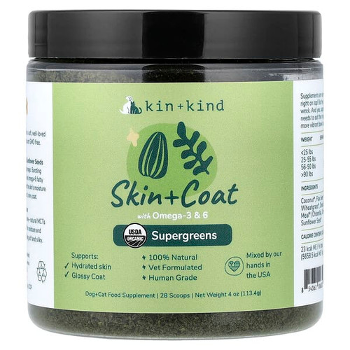 <img alt="Kin+Kind, Skin + Coat, Supergreens For Dogs and Cats, 4 oz (113.4 g)" title="Kin+Kind, Skin + Coat, Supergreens For Dogs and Cats, 4 oz (113.4 g),"