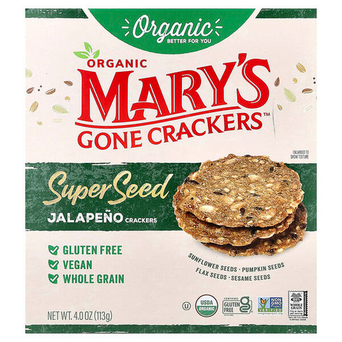 <img alt="Marys Gone Crackers, Organic Super Seed Crackers, Jalapeno, 4 oz (113 g)" title="Marys Gone Crackers, Organic Super Seed Crackers, Jalapeno, 4 oz (113 g),"