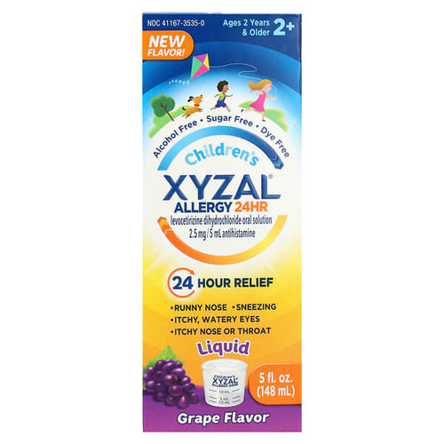 <img alt="Xyzal, Childrens Allergy 24 HR, Ages 2 Years & Older, Grape, 2.5 mg, 5 fl oz (148 ml)" title="Xyzal, Childrens Allergy 24 HR, Ages 2 Years & Older, Grape, 2.5 mg, 5 fl oz (148 ml),"